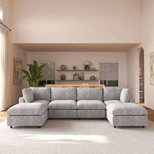 Modern Cloud Sectional Couches for Living Room Set, Chenille U-Shaped Sofa Couch