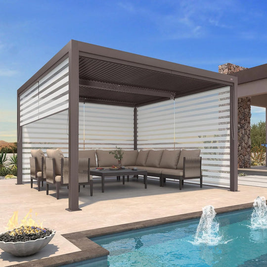Bronze Louvered Pergola with Adjustable Roof for Deck Backyard Garden Hardtop Gazebo