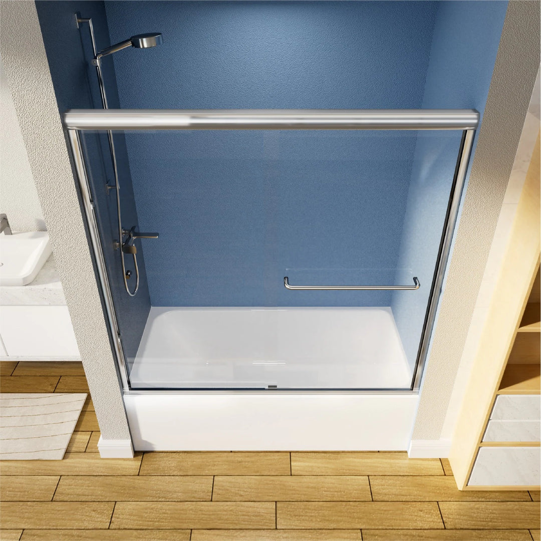 55-59" W X 56" H Bath Tub Semi-Frameless Sliding Shower Door