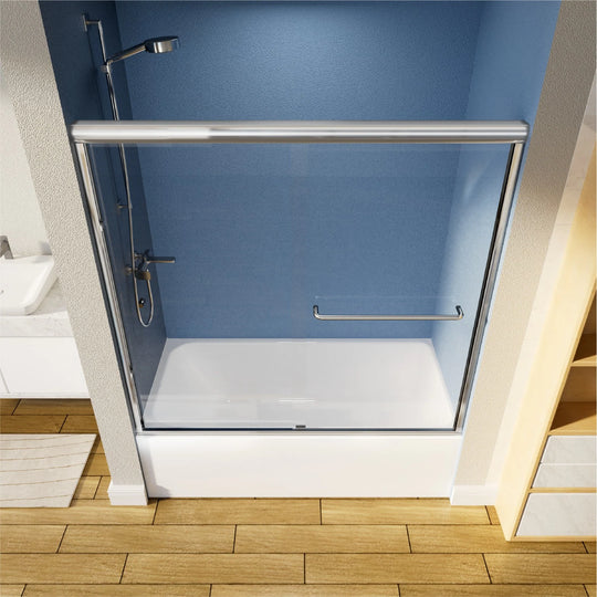 55-59" W X 56" H Bath Tub Semi-Frameless Sliding Shower Door