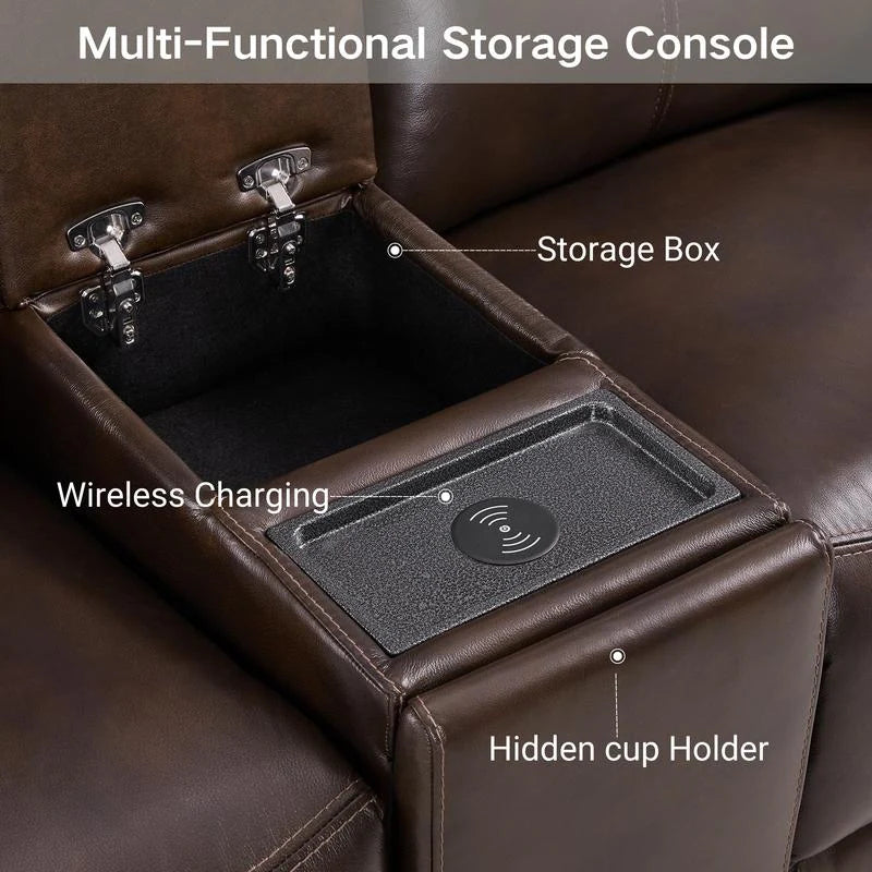 Hadlee Genuine Leather Reclining Sofa with Multi-Function Console.