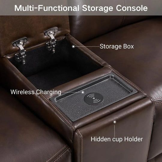 Hadlee Genuine Leather Reclining Sofa with Multi-Function Console.