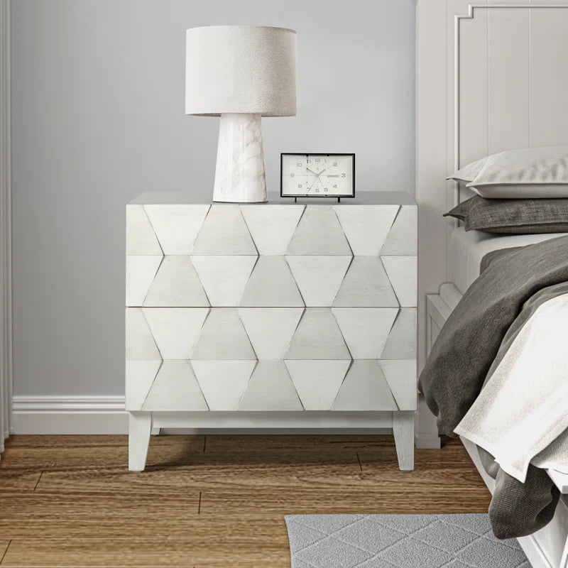 Sara Midcentury Modern 26''W 2-Drawer End Table with Charging Station and Solid Wood Legs