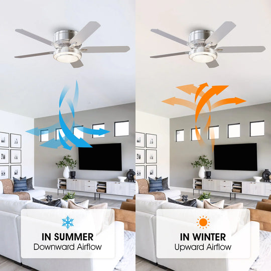 Vaczon 52" Brushed Nickel 5-Blade Modern Flush Mount Smart Ceiling Fan with Light and App