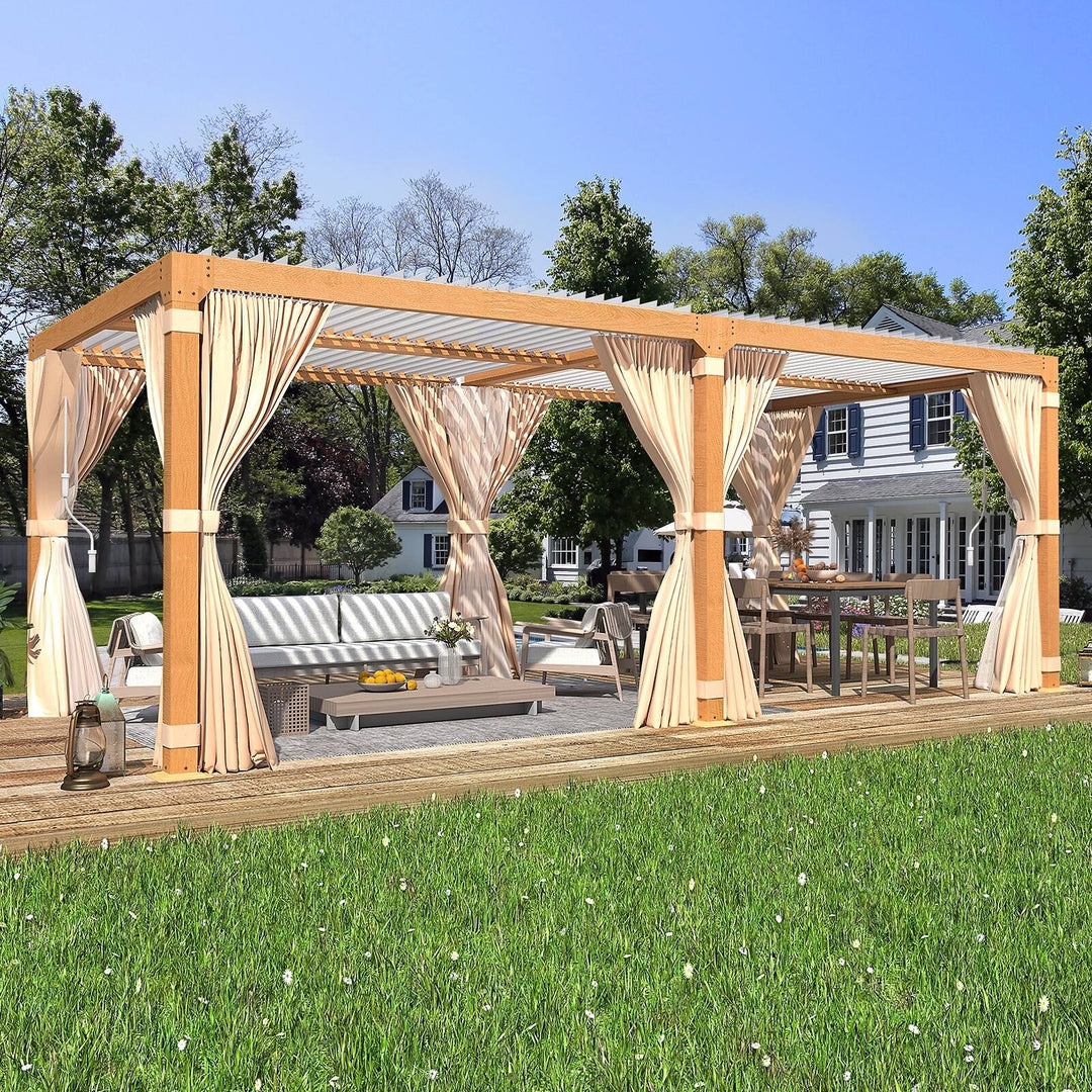 Outdoor Louvered Pergola Gazebo with Adjustable Aluminum Rainproof Roof and Pull-Down Screen