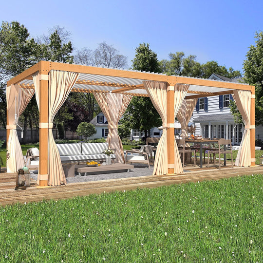 Outdoor Louvered Pergola Gazebo with Adjustable Aluminum Rainproof Roof and Pull-Down Screen