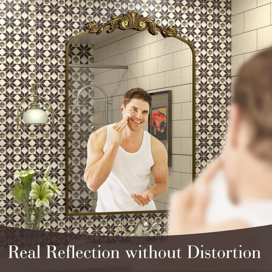 Arched Vintage Wall Mirror and Metal Frame Baroque Style Bathroom Vanity Mirror