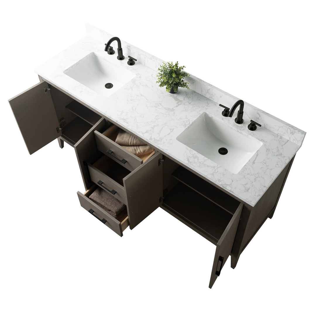 72" Double Sink Bathroom Vanity Cabinet with Engineered Marble Top
