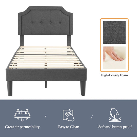 Javlergo Modern Upholstered Bed Frame with Height Adjustable Headboard Heavy-Duty Frame No Box Spring Needed