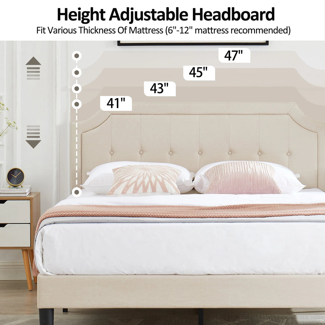 Javlergo Modern Upholstered Bed Frame with Height Adjustable Headboard Heavy-Duty Frame No Box Spring Needed