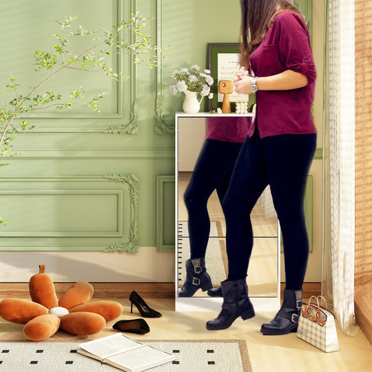 Mirrored Flip Drawer Shoe Cabinet Storage Cabinet Organizer