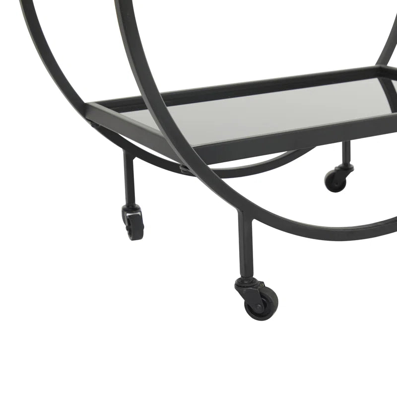 Metal Rolling 2 Mirrored Shelves Bar Cart with Wine Glass Storage and Handle