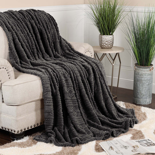 Arctic Boho Jacquard Plush Fluffy Fleece Blanket