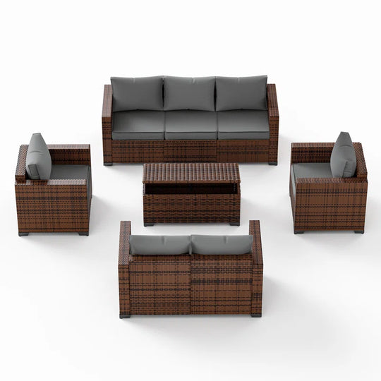 Azoriah 7 - Person Oversized Armrest Outdoor Sectional Furniture Rattan Sets W/Storage Table