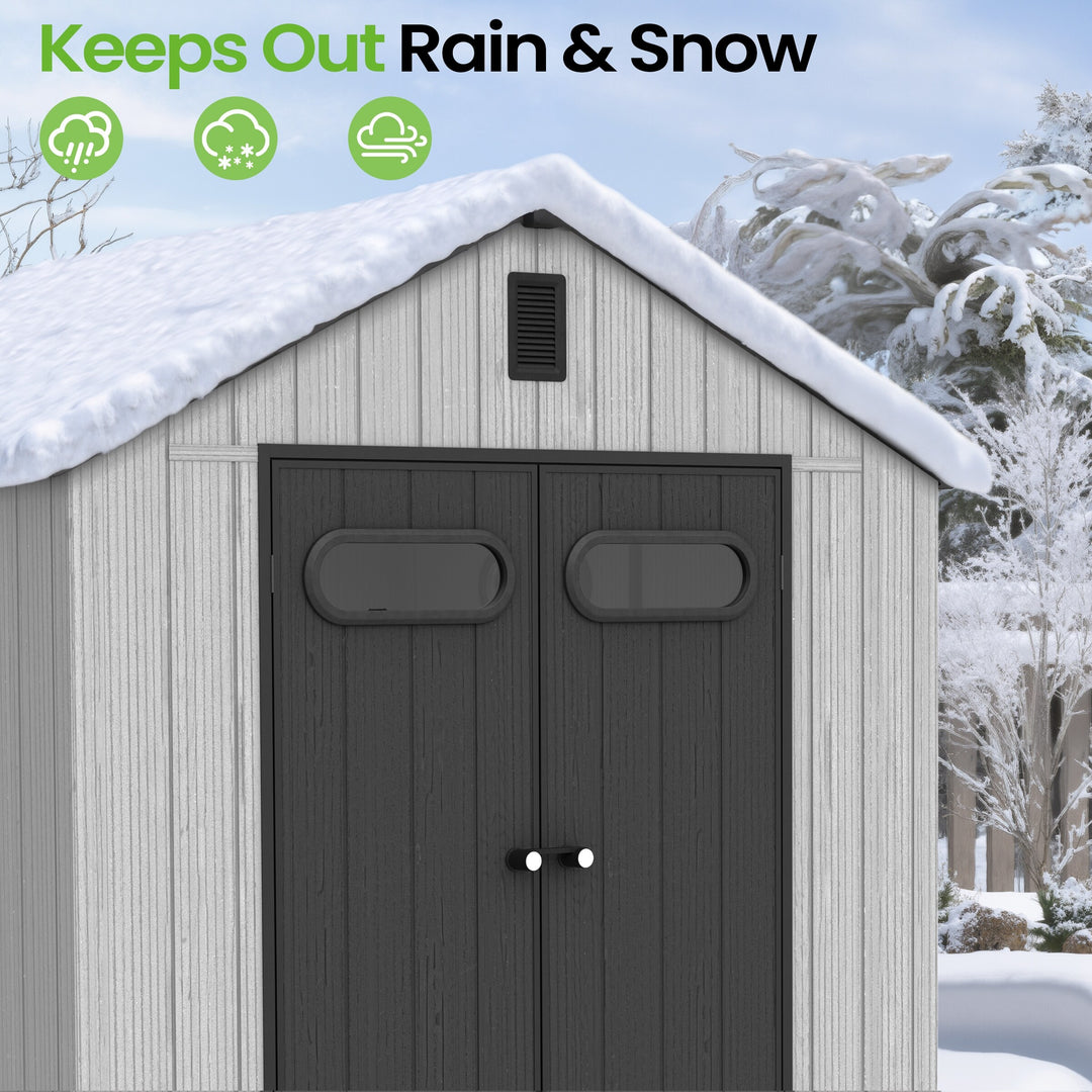 8X8/8X10/8X12 FT All-Weather Outdoor Resin Lockable Storage Shed with Windows Floor for Patio Furniture and Tools