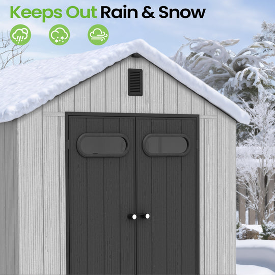 8X8/8X10/8X12 FT All-Weather Outdoor Resin Lockable Storage Shed with Windows Floor for Patio Furniture and Tools