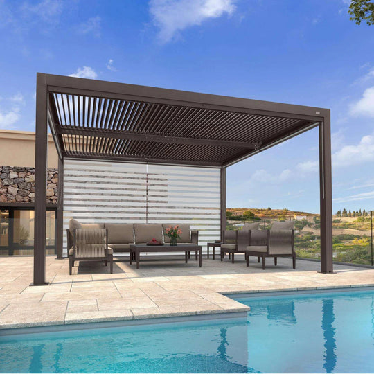 Bronze Louvered Pergola with Adjustable Roof for Deck Backyard Garden Hardtop Gazebo