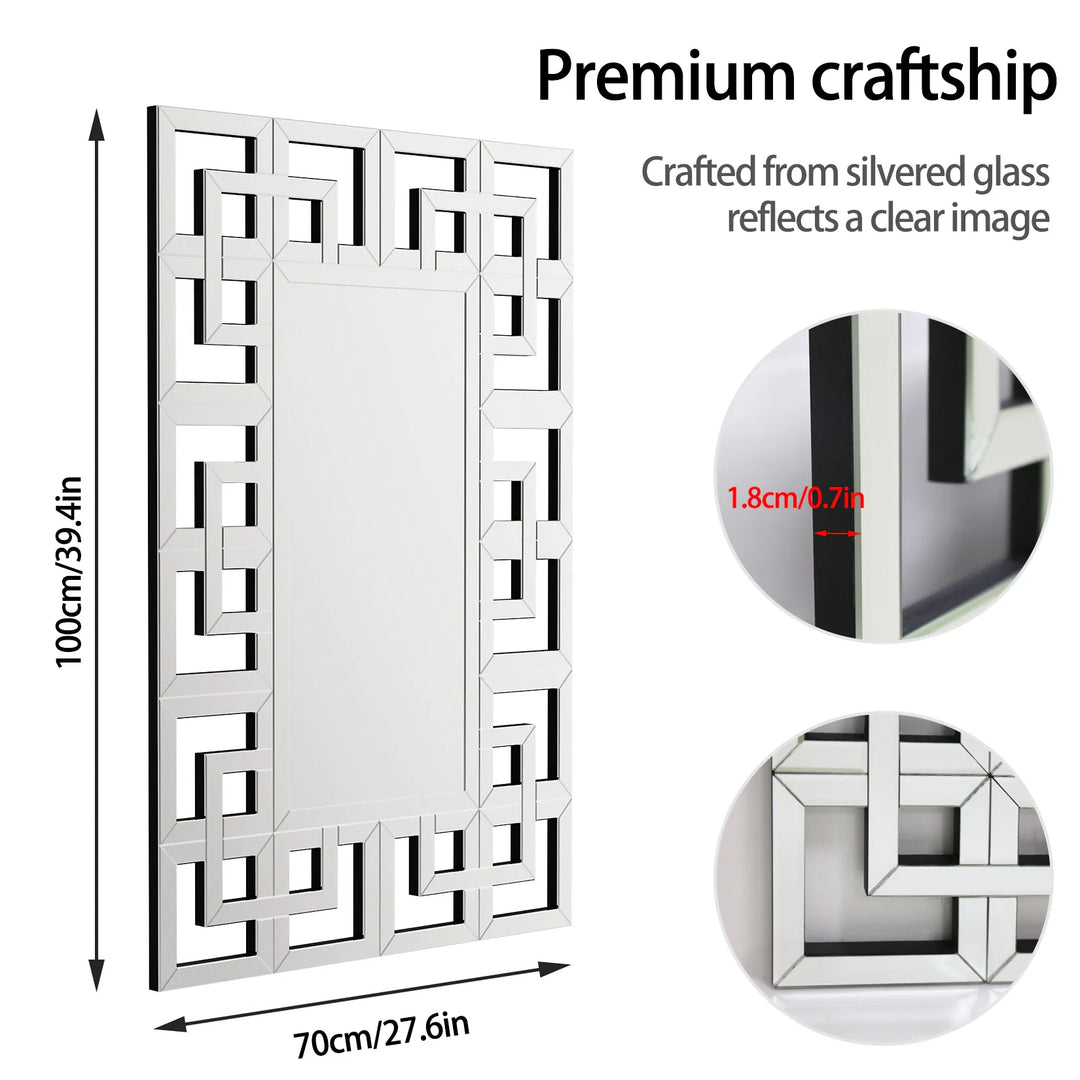 Large Wall Art Mirror Decor Silver Accent Geometric Frame