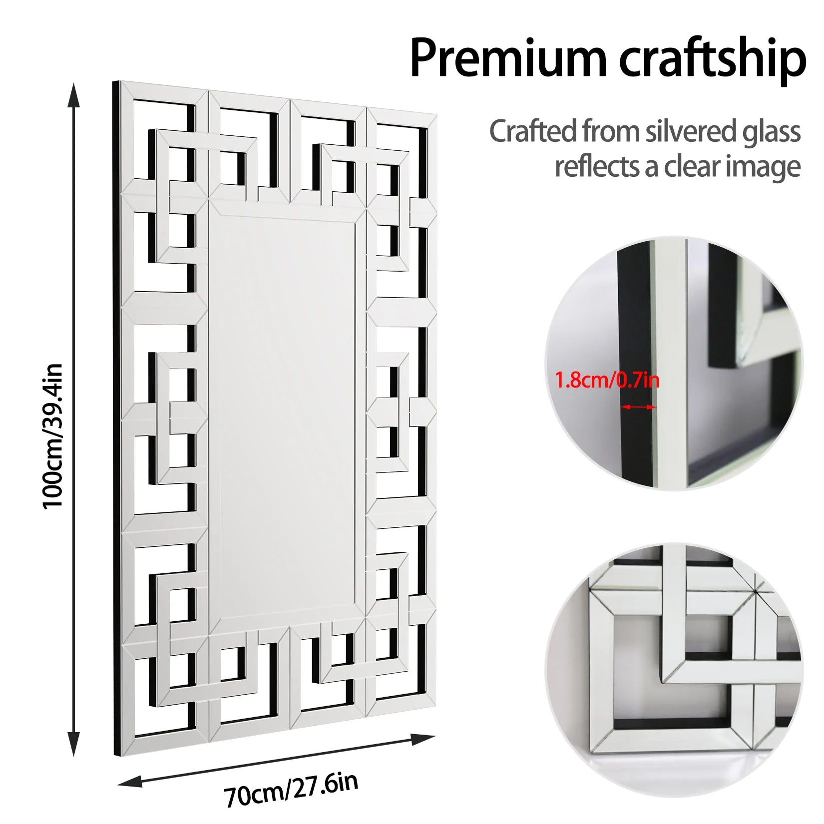 Large Wall Art Mirror Decor Silver Accent Geometric Frame