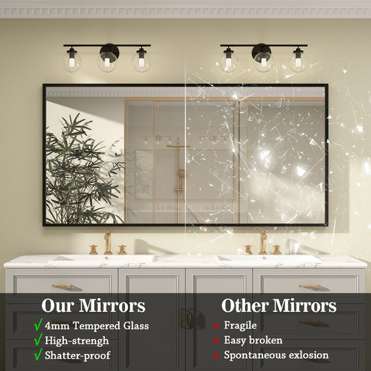 Modern Metal Framed French Cleat Mounted Wall Bathroom Vanity Mirror