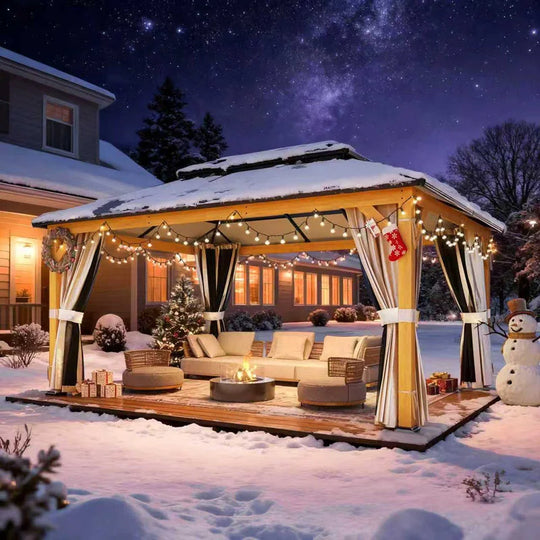 Hardtop Wood Gazebo with Double Roof – Free Dust Cover with 12X16 or 12X20 Model – Waterproof Outdoor Gazebo
