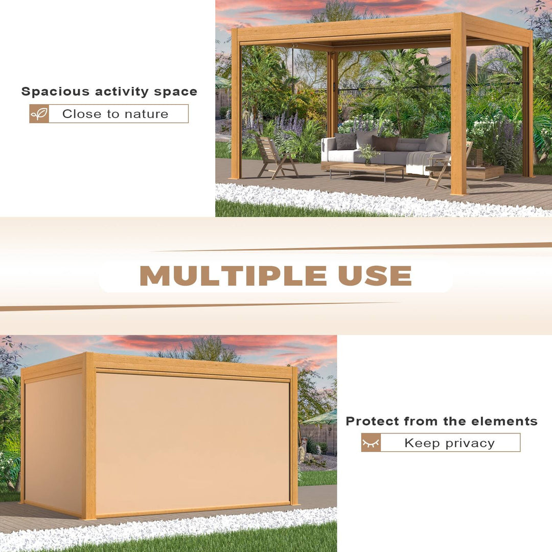 Outdoor Louvered Pergola Gazebo with Adjustable Aluminum Rainproof Roof and Pull-Down Screen