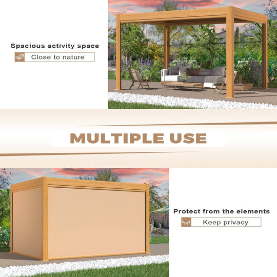 Outdoor Louvered Pergola Gazebo with Adjustable Aluminum Rainproof Roof and Pull-Down Screen