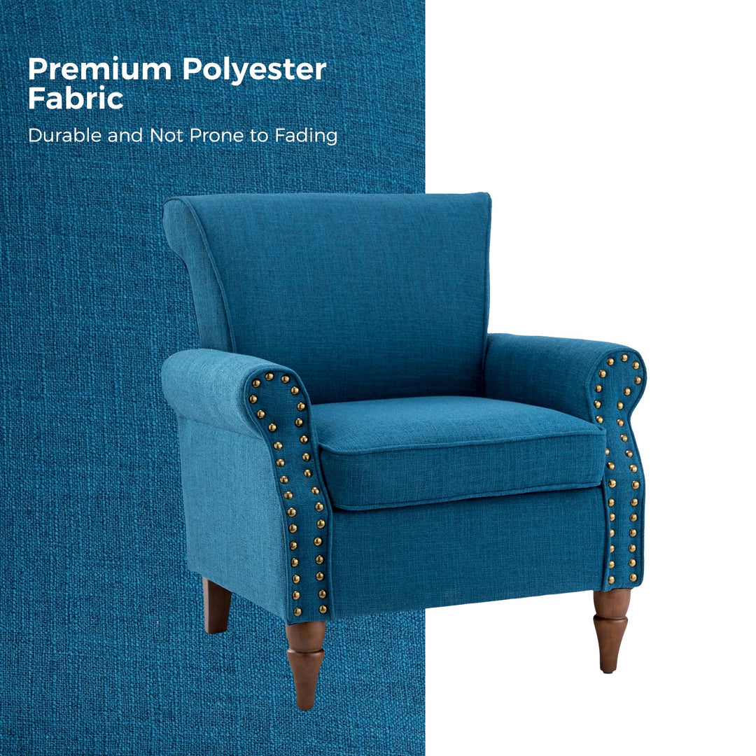 Nyctelius Upholstered Comfy Accent Chair with Turned Wooden Legs and Nailhead Trim Set of 2 by