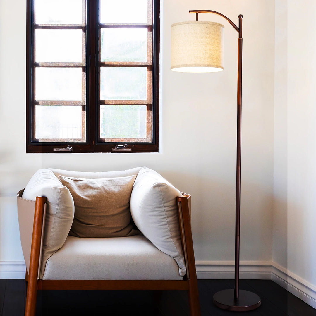 Montage 62 In. Mid-Century Modern LED Super Bright Floor Lamp with Beige Fabric Drum Shade