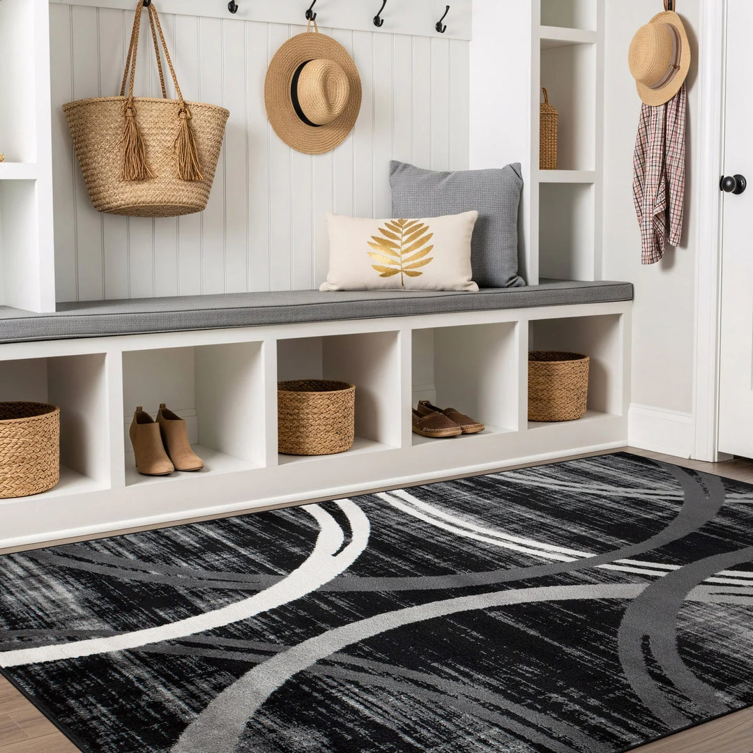 Contemporary Abstract Circles Design Area Rug