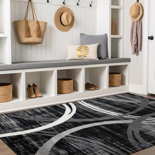 Contemporary Abstract Circles Design Area Rug