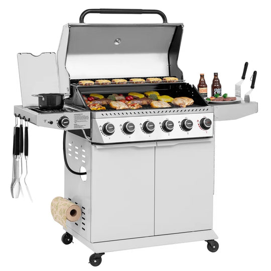 6-Burner BBQ Liquid Propane Gas Grill with Sear Burner and Side Burner, White