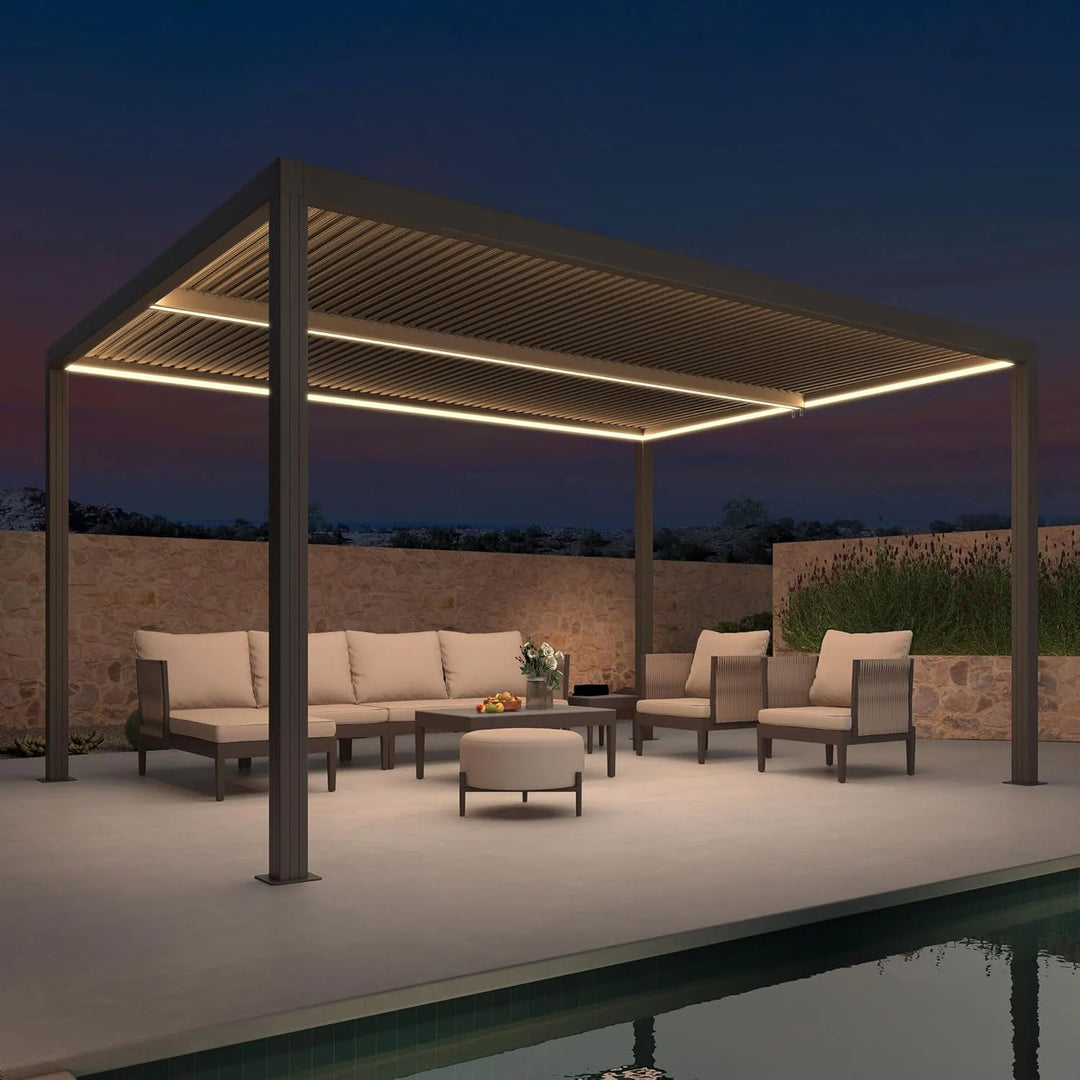 Bronze Louvered Pergola with Adjustable Roof for Deck Backyard Garden Hardtop Gazebo