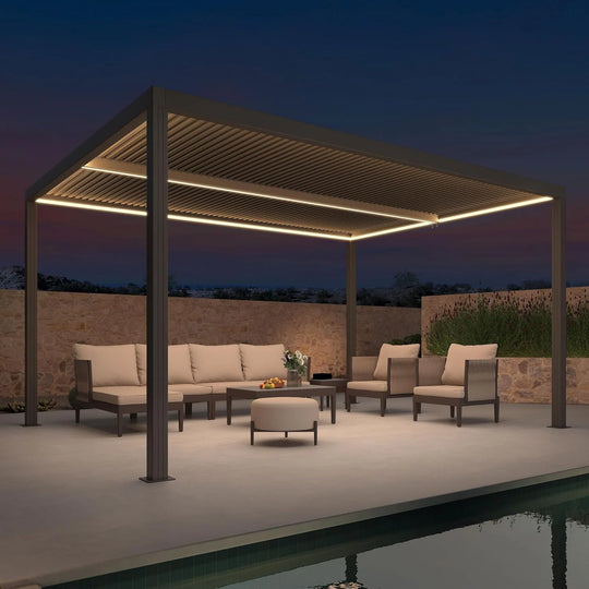 Bronze Louvered Pergola with Adjustable Roof for Deck Backyard Garden Hardtop Gazebo