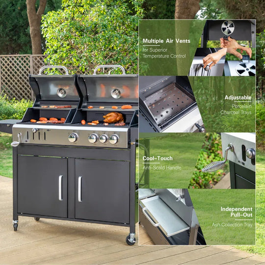 Synae  3 - Burner 2-In-1 Charcoal and Gas Grill