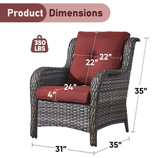 Outdoor Wicker High Back Club Chair with Cushions (Set of 2)