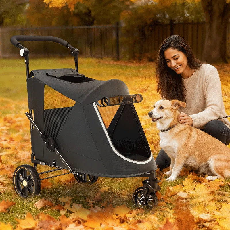 Foldable Pet Stroller for Small & Medium Dogs and Cats 3-Wheel Dog Stroller with 9 Angles Adjustable Handlebar