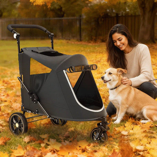 Foldable Pet Stroller for Small & Medium Dogs and Cats 3-Wheel Dog Stroller with 9 Angles Adjustable Handlebar