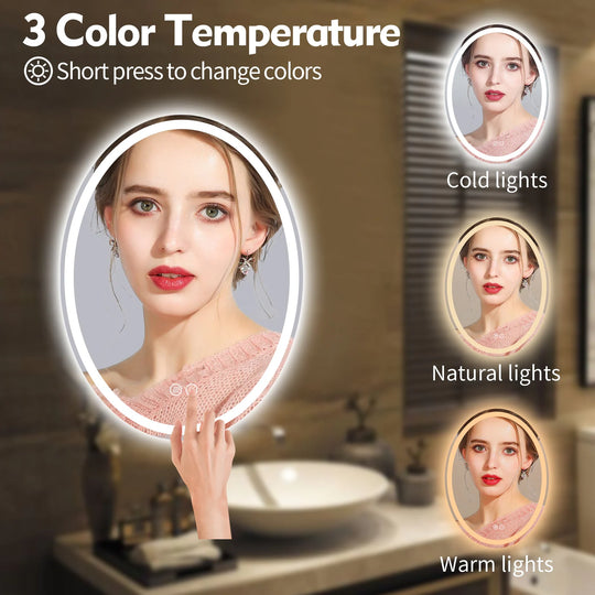 Super Bright Oval LED Lighted Anti-Fog Tempered Glass Bathroom Vanity Mirror with ETL and 3-Year Warranty