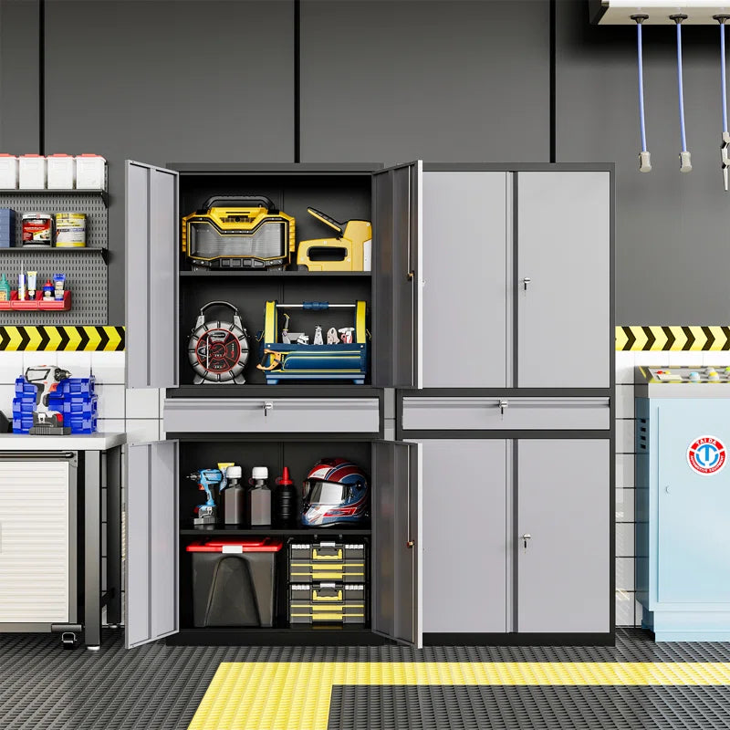 Agilar Locking Metal Garage Cabinet with Adjustable Shelves & Tool Drawer ( 71'' H X 31.5'' W X 15.7'' D)
