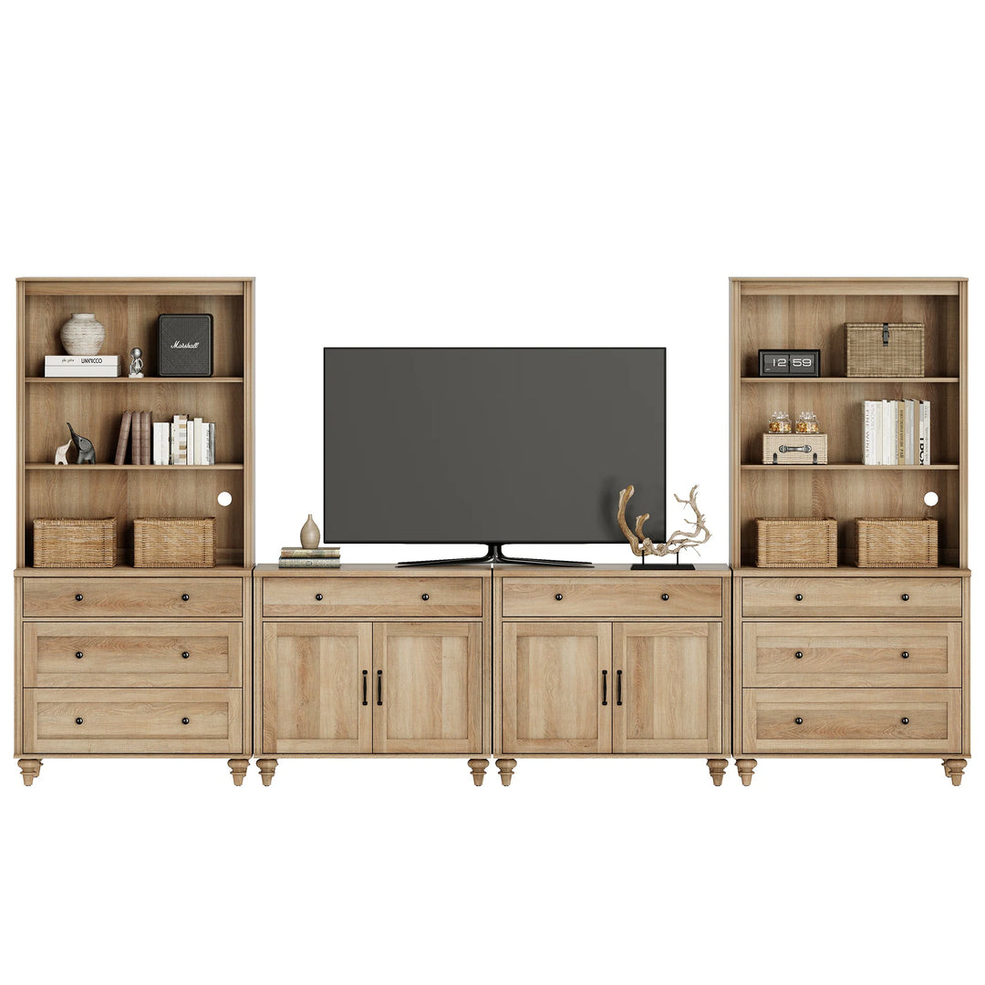 Entertainment Center with Bookshelves for Tvs up to 75", Oak