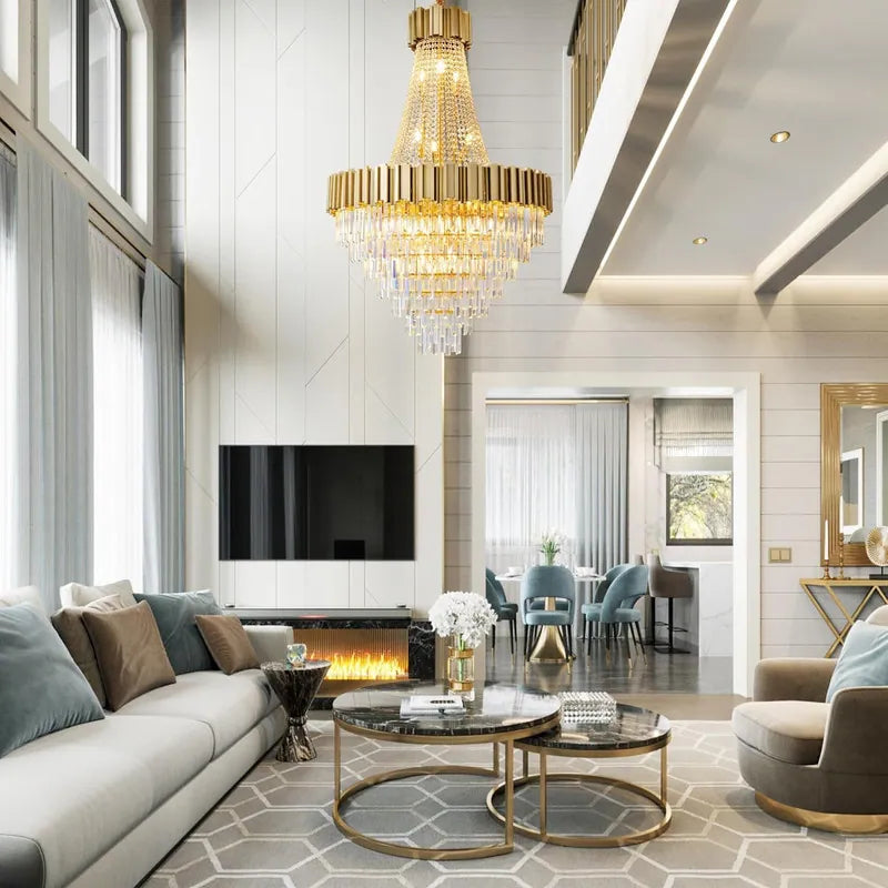 Large Crystal Chandelier - 35.4"Modern 6-Tier 17-Light Chrome Ceiling Light, Luxury K9 Crystal