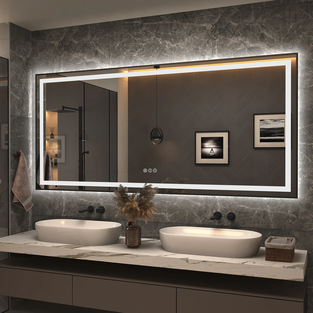 Framed Front & Back LED Lighted Anti-Fog Tempered Glass Wall Bathroom Vanity Mirror,3 Years Warranty & ETL Certification