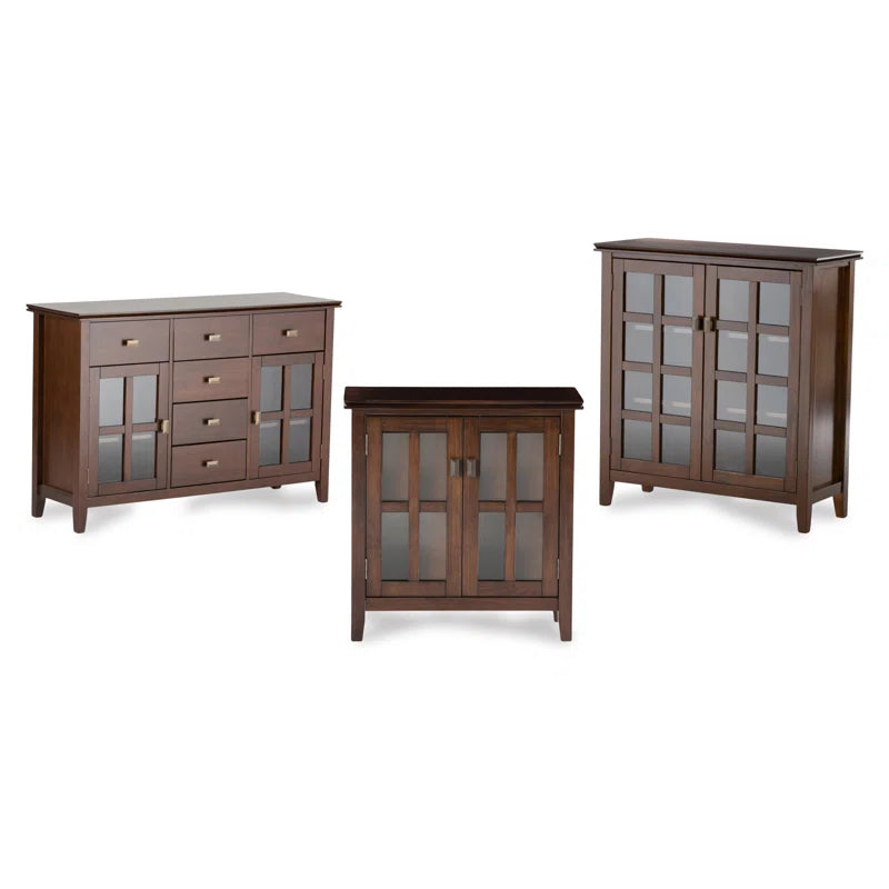Artisan 38"W Solid Wood Transitional Medium Storage Cabinet with Glass Doors and Adjustable Shelves