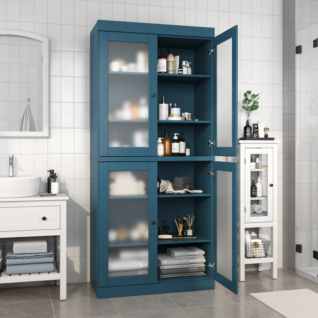100% Solid Wood Bathroom & Laundry Storage Cabinet, Raised Panel Doors, Adjustable Shelves, 32" Wide, 71.5" Tall