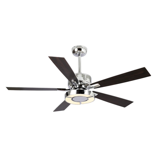 52" Chrome Modern Unique LED Dimmable Ceiling Fan with Light and Remote
