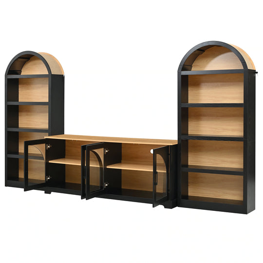 3-Piece Retro Entertainment Center for Tvs up to 70", Two-Tone Farmhouse TV Stand with Sideboard & Bookshelf