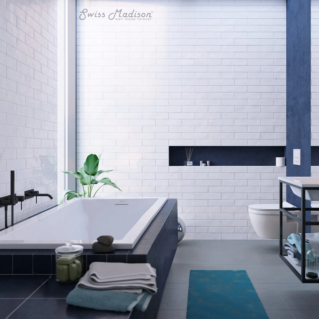Voltaire 72 X 36 Reversible Drain Soaking Drop-In Bathtub in Glossy White with Integrated Overflow, Drain Included