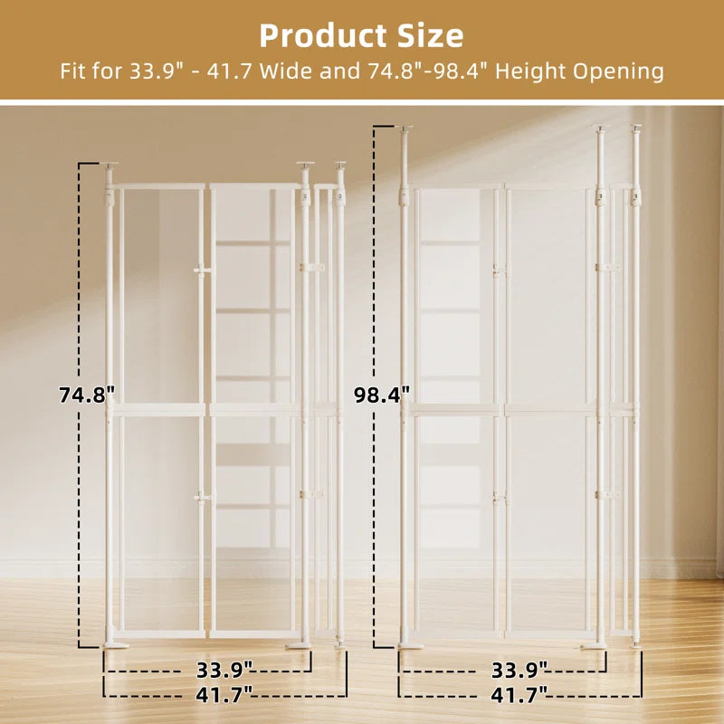 75"-98" Extra Tall Cat Gate, Clear Width Adjustable Pressure Mounted Pet Safety Gate with Auto-Close, No Drilling for Stairs, Kitchen, Hallway