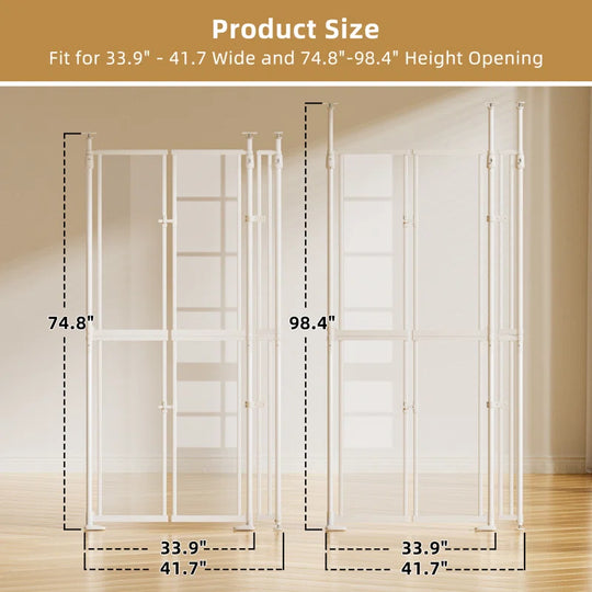 75"-98" Extra Tall Cat Gate, Clear Width Adjustable Pressure Mounted Pet Safety Gate with Auto-Close, No Drilling for Stairs, Kitchen, Hallway